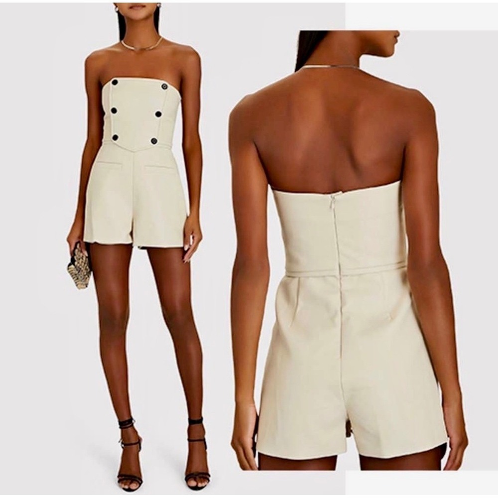 Alexis Maison Romper Ivory Vegan Leather Strapless Bodice Womens Size M Designer